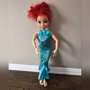 Disney Ariel Doll 32” Large My Size Princess Little Mermaid Red Hair Teal Dress